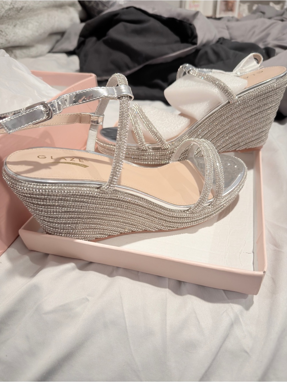 Glaze Silver Rhinestone Wedge Sandals